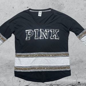 Victoria's Secret PINK Women's Black Sequin Embellished Long Sleeve Top Large